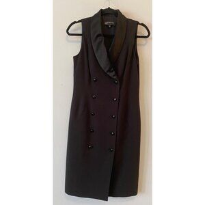 Jones New York Black Sleeveless Double-Breasted Dress Satin Lapel Size 4